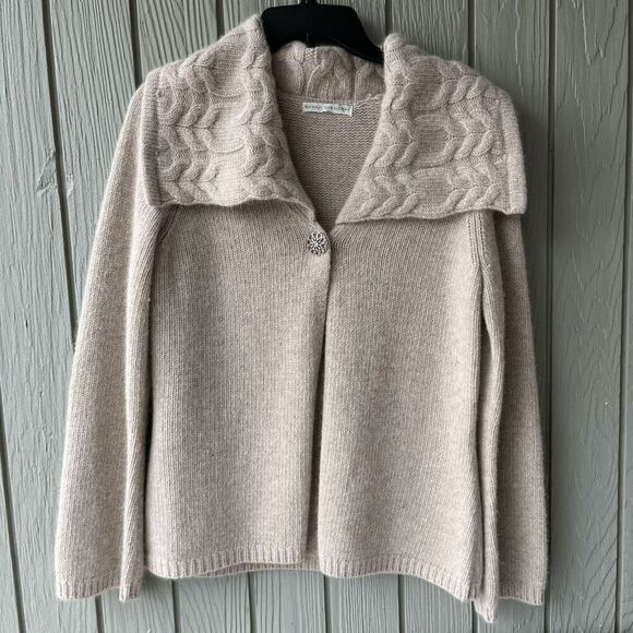 Sarah Spencer Lambswool Angora Cardigan Cable Collar Beige Button Sweater S - Picture 7 of 11